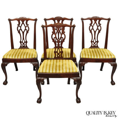 John Stuart Chippendale Carved Mahogany Ball and Claw Dining Chairs - Set of 4