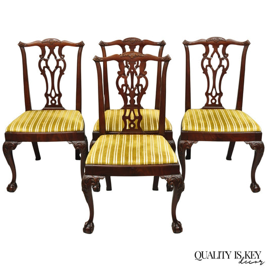 John Stuart Chippendale Carved Mahogany Ball and Claw Dining Chairs - Set of 4