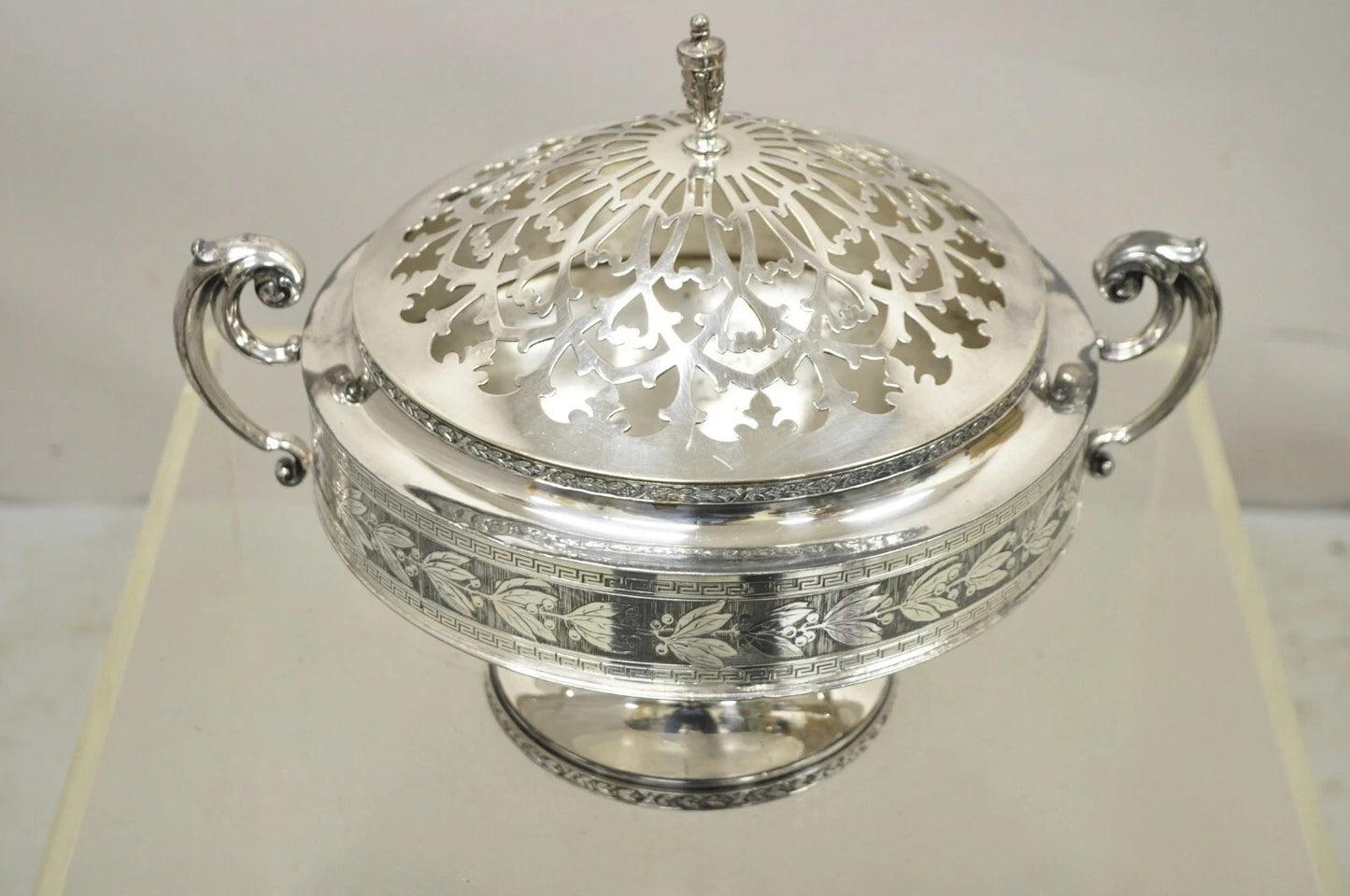 Antique Wallace Bros & Co. Victorian Silver Plated Reticulated Lid Butter Dish