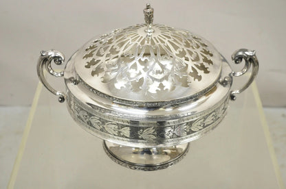 Antique Wallace Bros & Co. Victorian Silver Plated Reticulated Lid Butter Dish