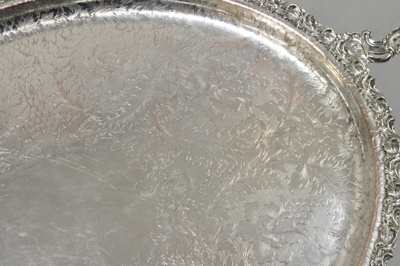 Antique English Victorian Art Nouveau Floral Repousse Oval Serving Platter Tray