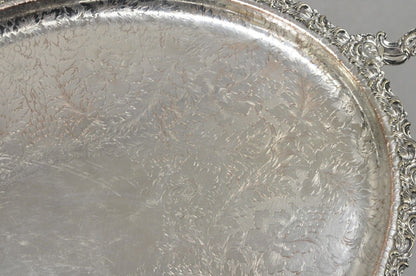 Antique English Victorian Art Nouveau Floral Repousse Oval Serving Platter Tray