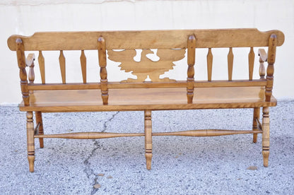 Vintage Cushman Maple Wood Carved Eagle Back Colonial Settee Deacons Bench
