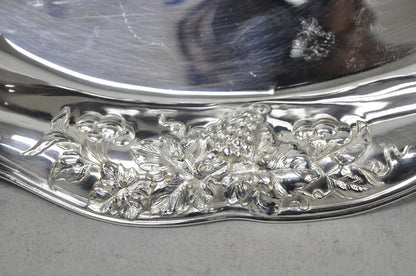 Superior Silver Grapevine Repousse Silver Plated Bread Plate Tray Trinket Dish
