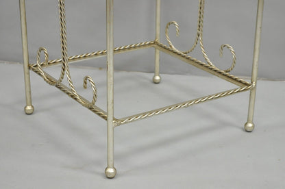 Italian Hollywood Regency Silver Iron Tassel 3 Tier Etagere Towel Rack Stand