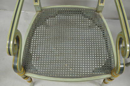 Smith & Watson Regency Adams Style Green Painted Cane Arm Chairs - a Pair