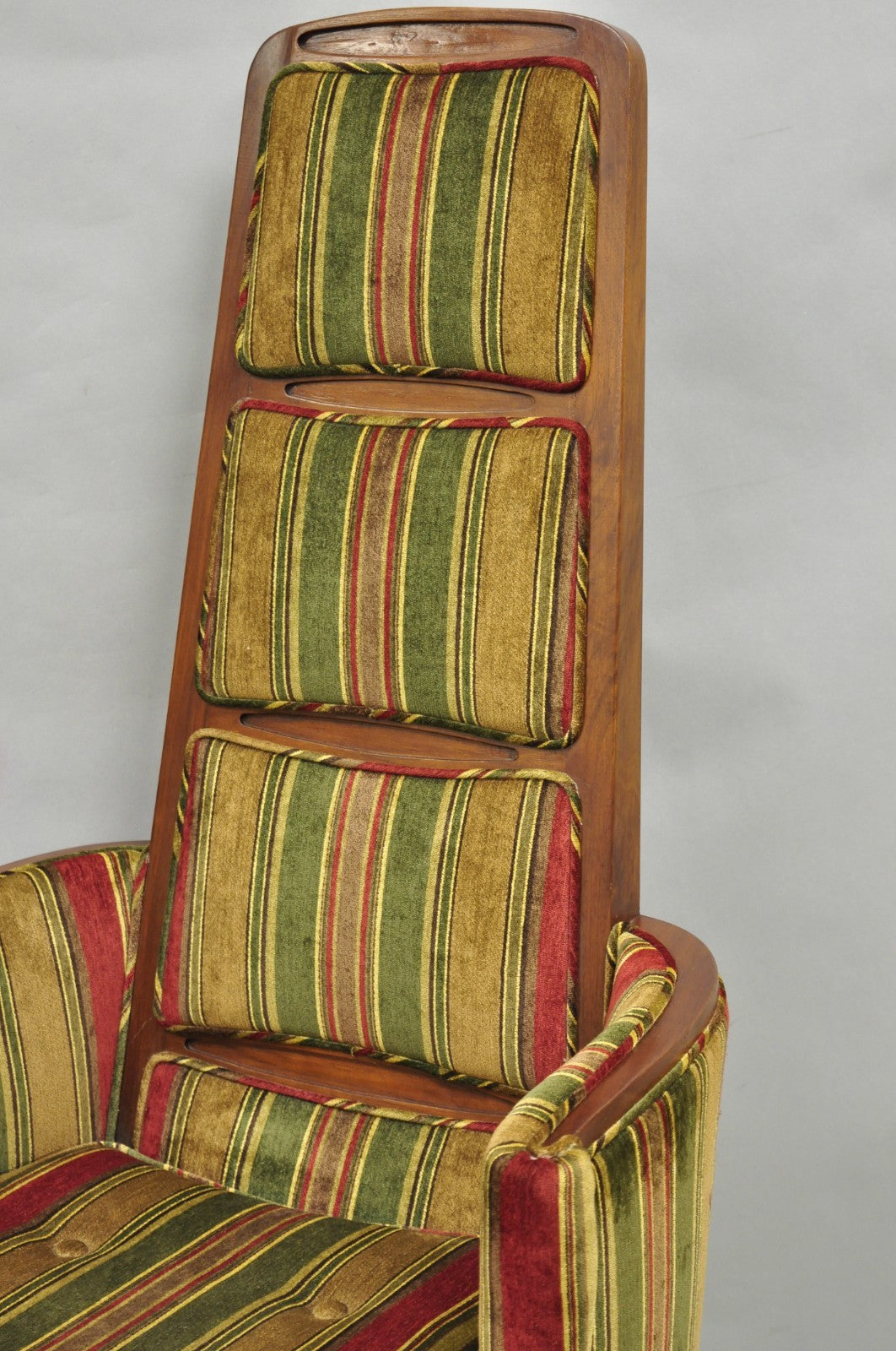 Vintage Mid Century Modern Walnut Panel Back Sculptural Lounge Arm Chairs - Pair