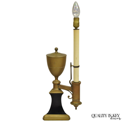 French Empire Neoclassical Brass Candlestick Student Oil Style Table Lamp