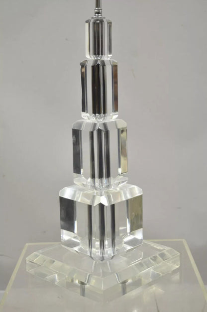 Mid Century Modern Large Stacked Lucite Acrylic Skyscraper Table Lamp by Art-Vue