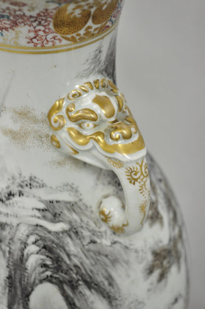 Antique Chinoiserie Chinese Porcelain Hand Painted Vase Table Lamp w/ Foo Dogs