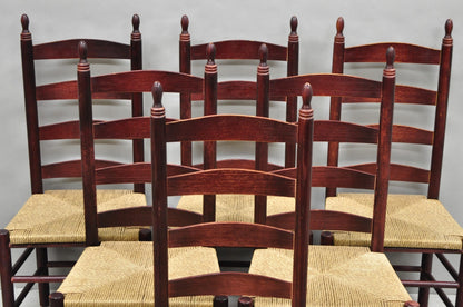 Primitive Rustic Ladder Back Woven Rush Seat Dining Side Chairs - Set of 6