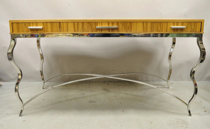Century Furniture Modern Chrome and Zebra Wood Metal Base Desk Table 849-761