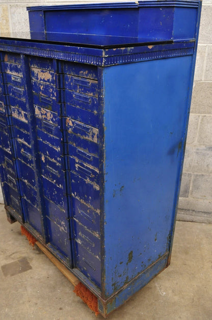 Vintage American Cabinet Co Steel Metal 24 Drawer Blue Dental Medical Cabinet