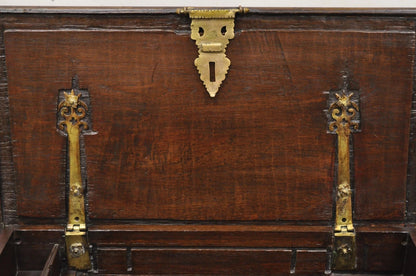 Antique Anglo Indian Oak Wood & Brass Mounted Syrian Coffer Blanket Chest Trunk