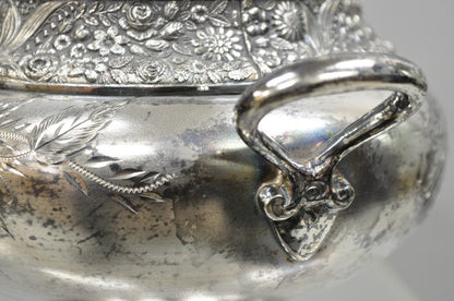 Antique Mead & Robbins Victorian Silver Plated Floral Repousse Fancy Soup Tureen
