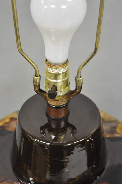 Mid Century Modern Sunset Cosco Ram Brown Drip Glaze Pottery Table Lamps Pair B