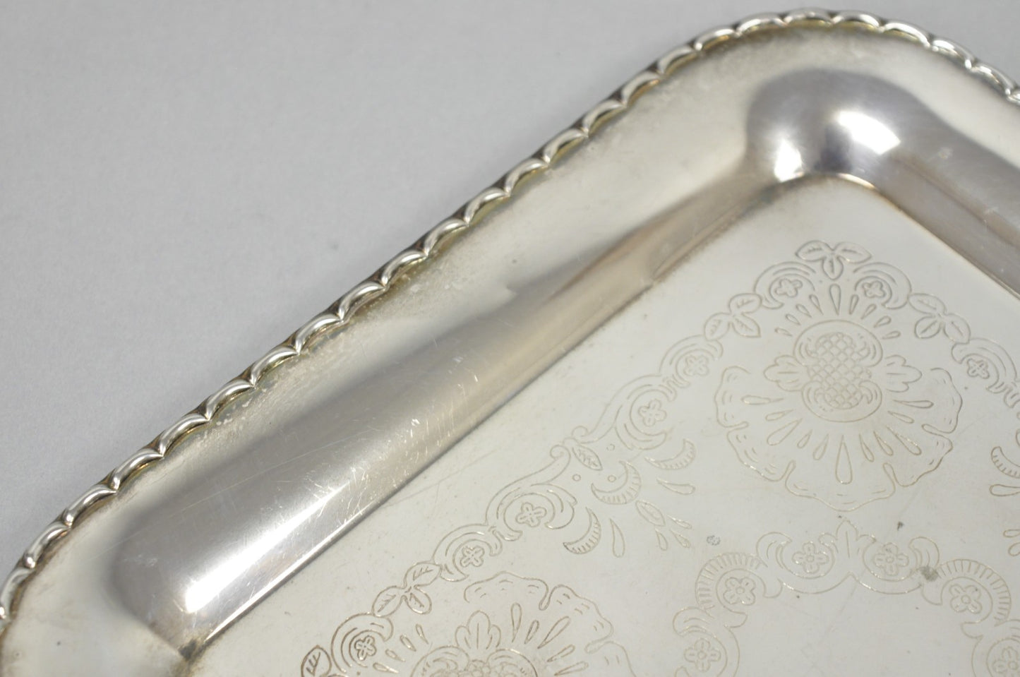 Vintage Silver Plated Victorian Style 9" Square Small Trinket Dish Platter Tray