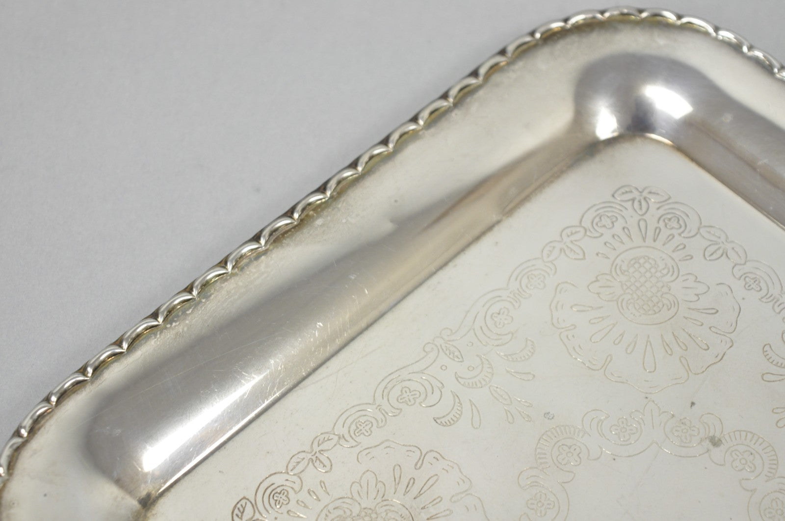 Vintage Silver Plated Victorian Style 9" Square Small Trinket Dish Platter Tray