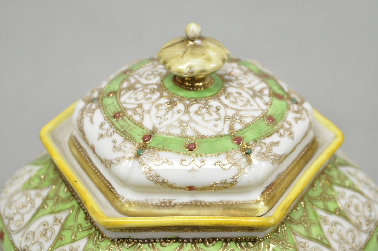 Antique Nippon Noritake Hand Painted Porcelain Gold Gilt Draped Biscuit Jar