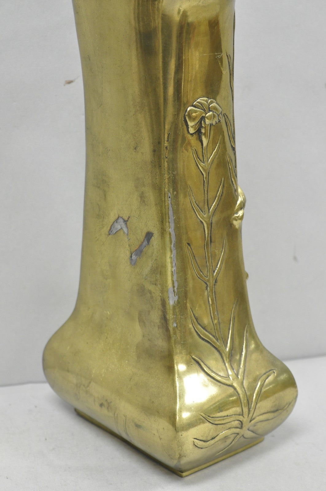 Antique Art Nouveau Chinese Gilt Bronze Nude Female Sculpture Statue 16" Vase