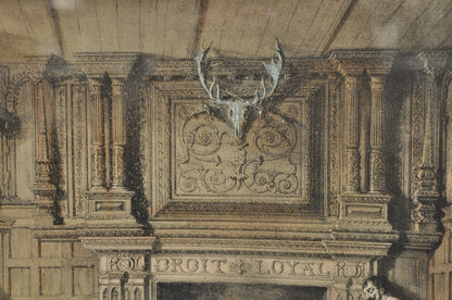 Antique Colored Lithograph 3D Frame Hall of Levens & Trophy Room Joseph Nash (2)