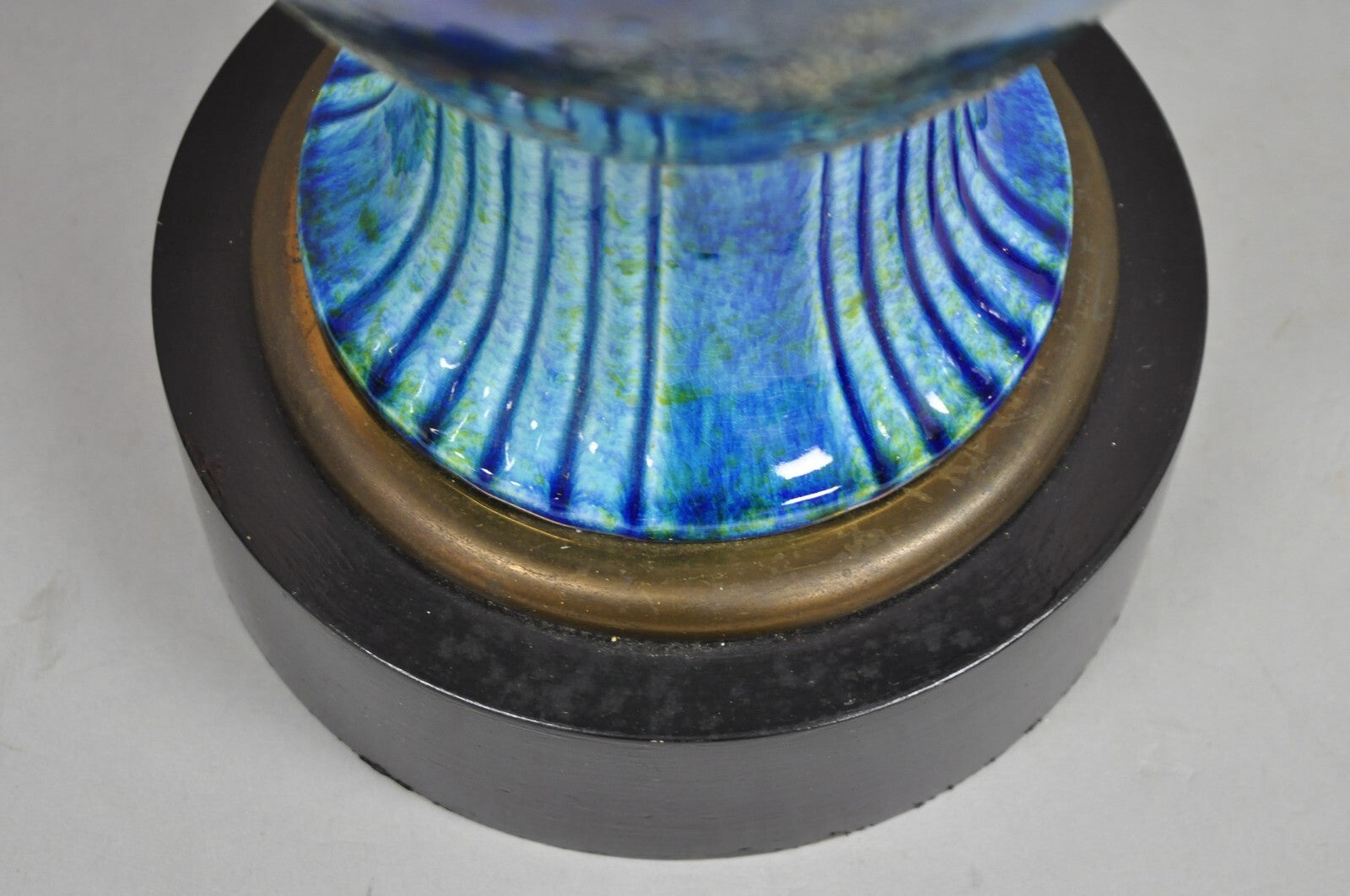Vintage Mid Century Italian Modern Blue Glazed Ceramic Pottery Tall Table Lamp