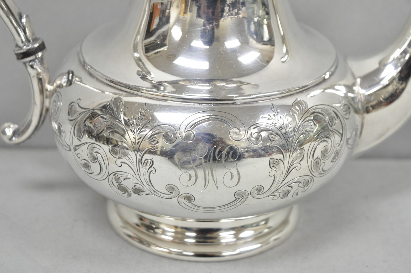 Vintage Victorian Silver Plated Floral Repousse Tea Kettle Teapot w/ Monogram
