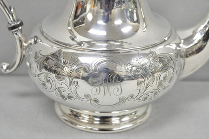 Vintage Victorian Silver Plated Floral Repousse Tea Kettle Teapot w/ Monogram