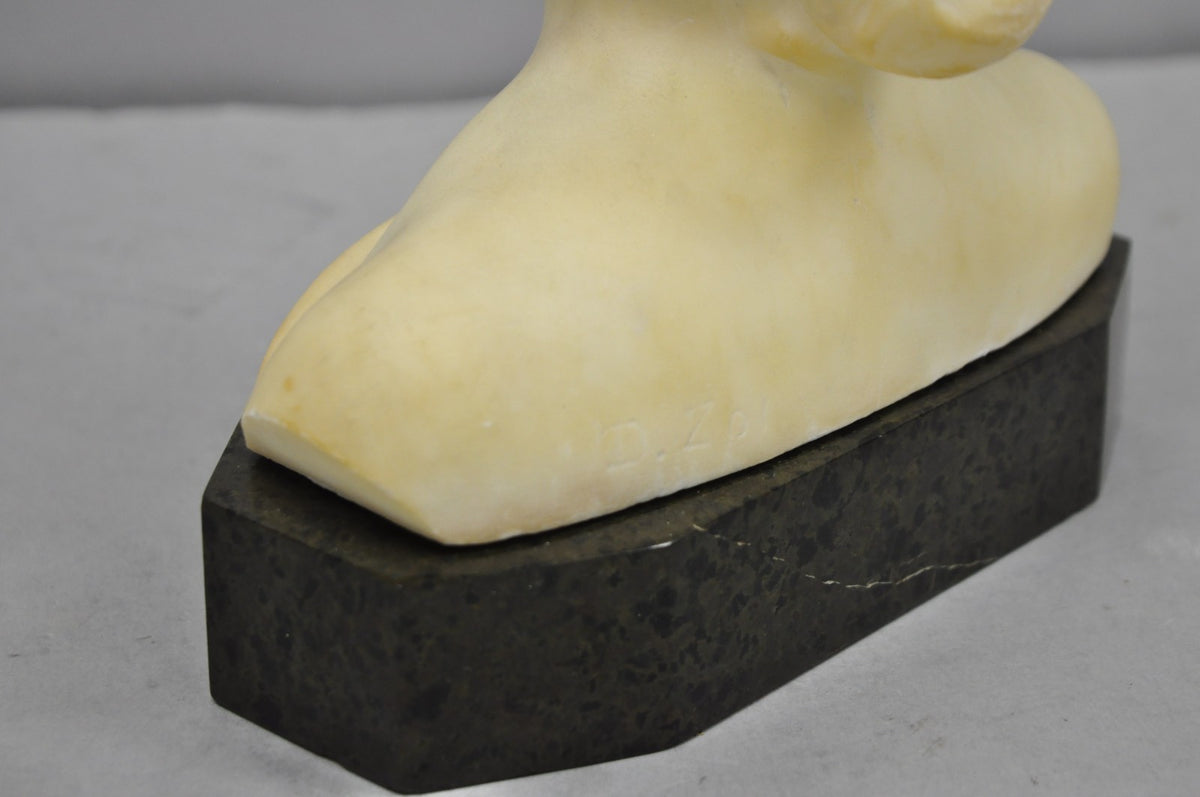 Antique Neoclassical Carved White Marble 9" Bust of Woman's Head on Marble Base