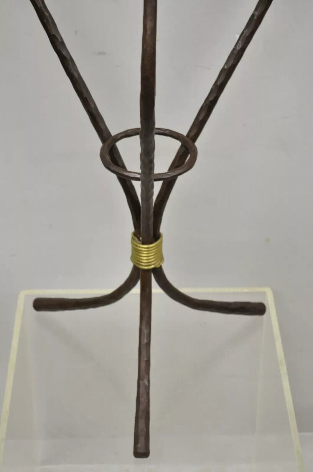 Modernist Iron Brass 3 Tier Sculptural Brutalist Floor Candleholder Candelabra