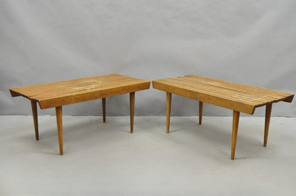 Vintage Mid Century Modern 36" Wood Slat Bench Coffee Table Side Table - a Pair