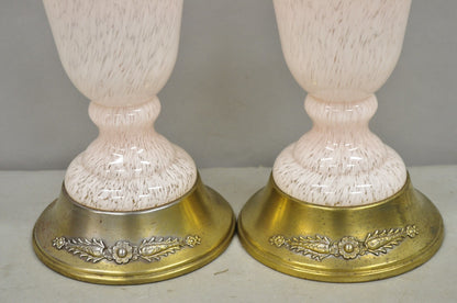 Vintage Mid Century Modern Italian Murano Glass Speckled Pink Table Lamps a Pair