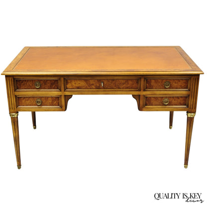 Vintage French Louis XVI Style Burl Walnut Tooled Leather Top Writing Desk