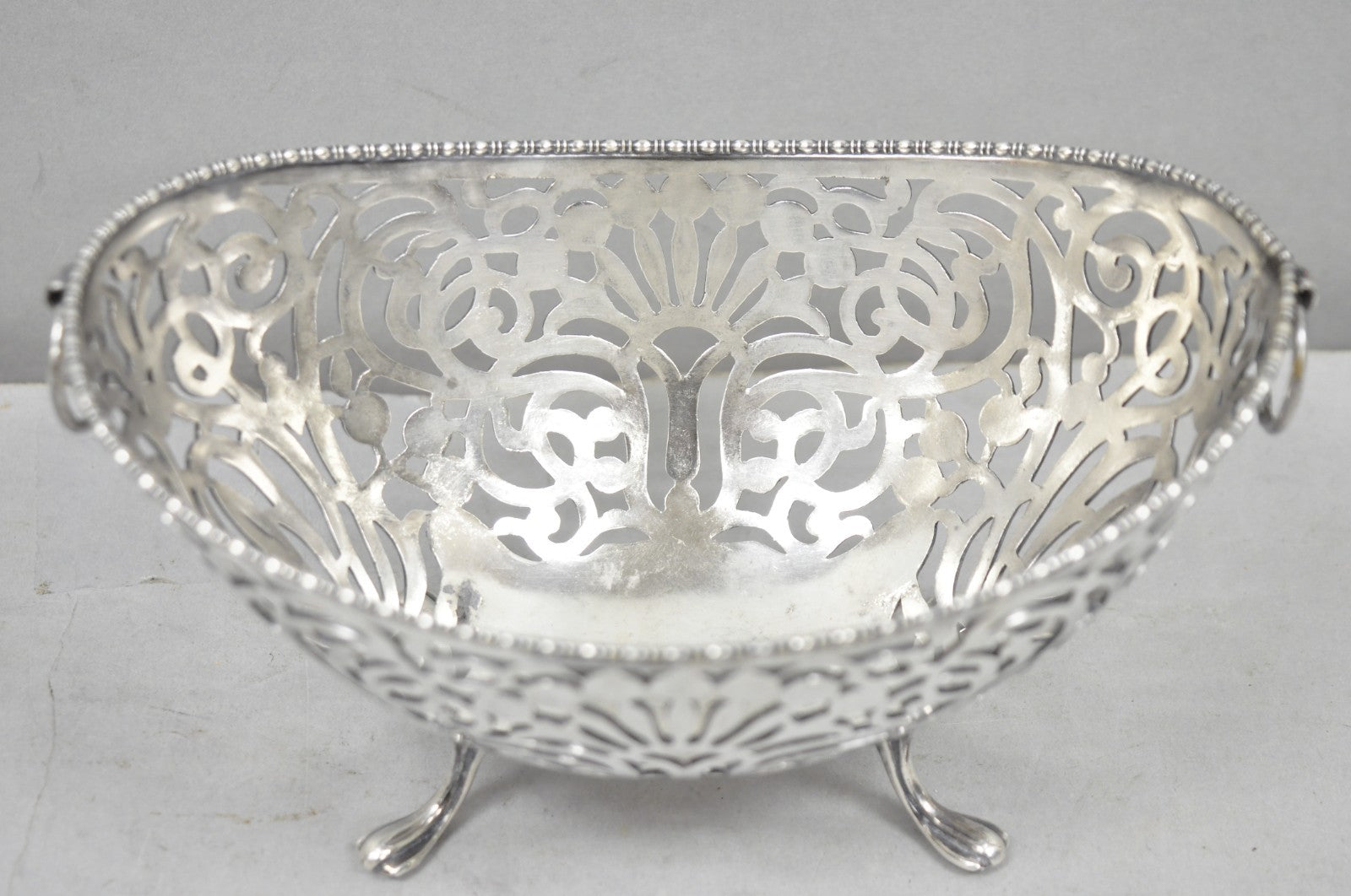 Antique Pairpoint Small Silver Plated Pierced Scrollwork Candy Dish Bowl Basket