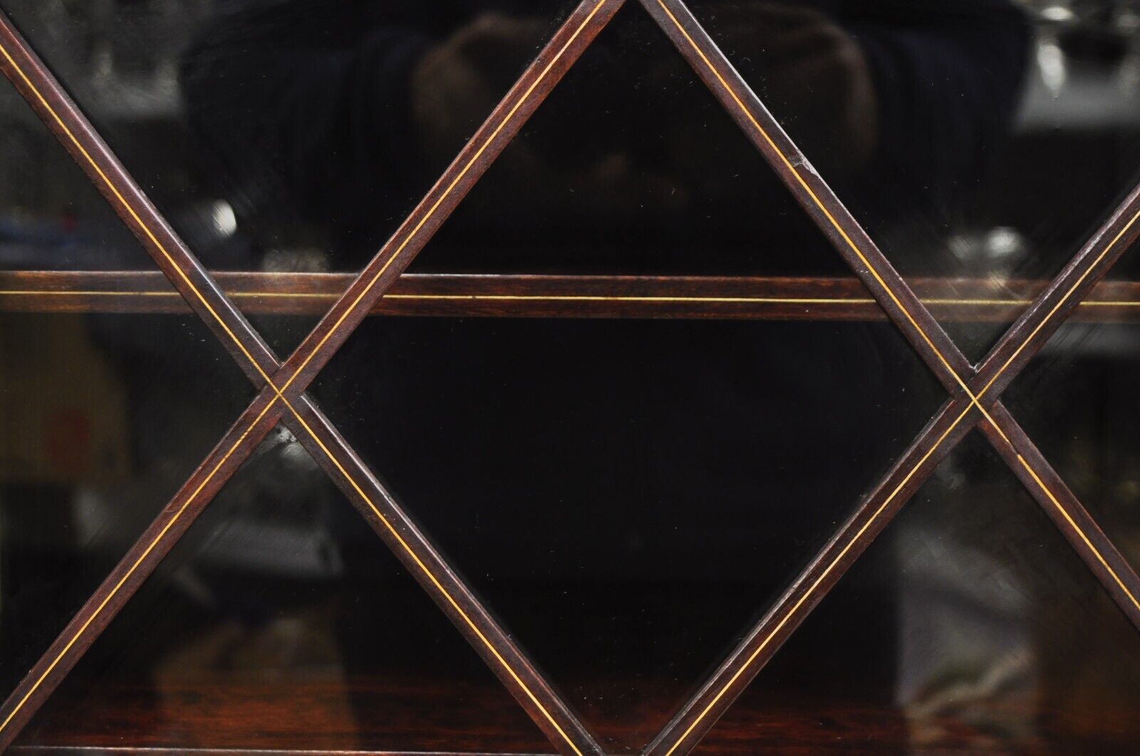 Antique Edwardian Mahogany Lattice Inlaid 2 Door 52" Closed Bookcase