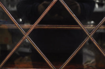 Antique Edwardian Mahogany Lattice Inlaid 2 Door 52" Closed Bookcase