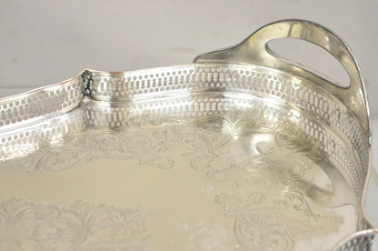 Vintage English LBS Co 982 Silver Plated Scalloped Oval Pierced Gallery Tray