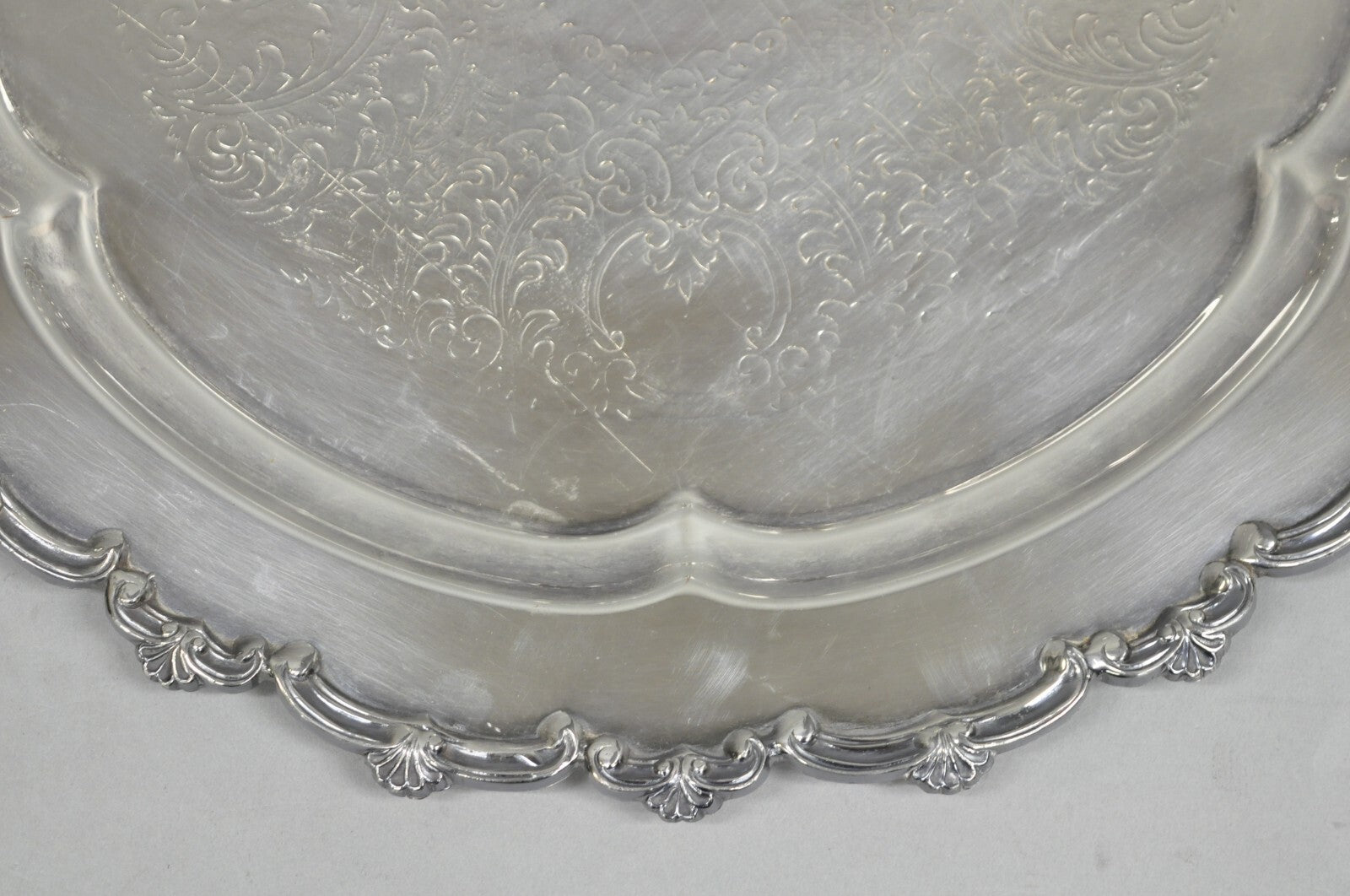 Vintage English Victorian Silver Plated Round Serving Platter Bar Tray w Handles