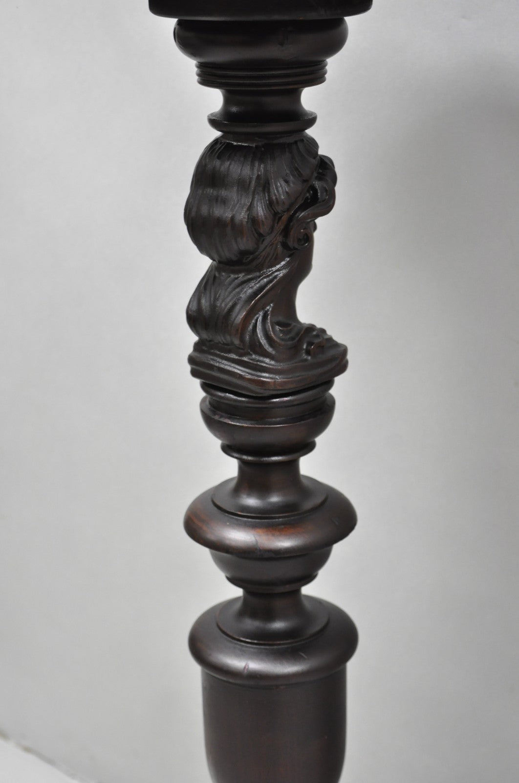 Antique French Renaissance Maiden Bust Column Mahogany Pedestal Plant Stand