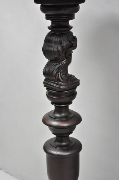 Antique French Renaissance Maiden Bust Column Mahogany Pedestal Plant Stand