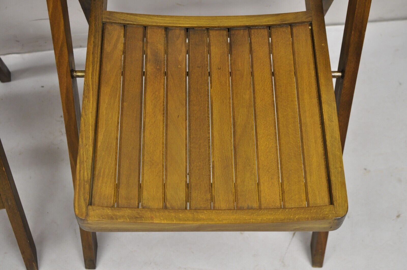 Vintage Mid Century Modern Solid Wood Slatted Folding Chairs  - Set of 6