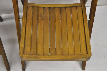 Vintage Mid Century Modern Solid Wood Slatted Folding Chairs  - Set of 6