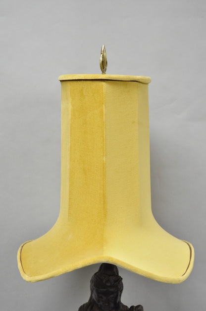 Vintage Buddhist Kuan Yin Brown Ceramic Sculpture Figure Table Lamp w/ Shade