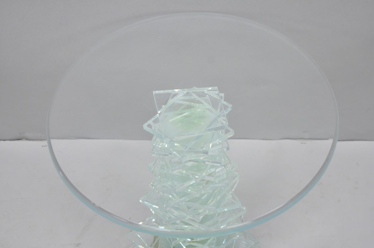 Vintage Mid Century Modern Stacked Glass Skyscraper Round Accent Side Table