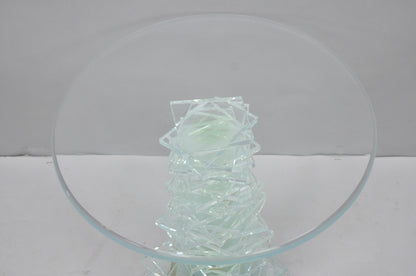 Vintage Mid Century Modern Stacked Glass Skyscraper Round Accent Side Table