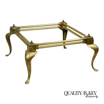 Vintage Hollywood Regency Brass Queen Anne Legs Square Coffee Table Base