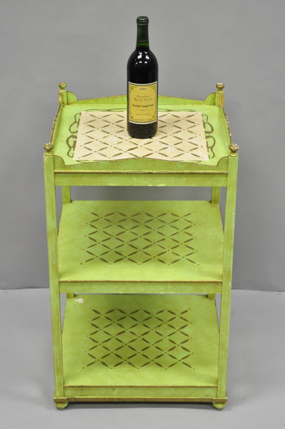 Vintage Italian Venetian Green Distress Painted 3 Tier French Country Side Table