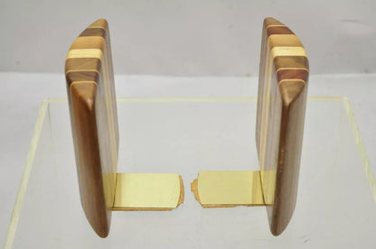 Vintage Mid Century Modern Solid Wood & Inlay Curved Modernist Bookends - a Pair