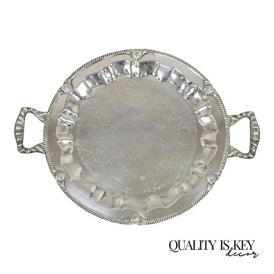 Vintage Federal Silver Co Silver Plated Round Twin Handle Bar Platter Tray