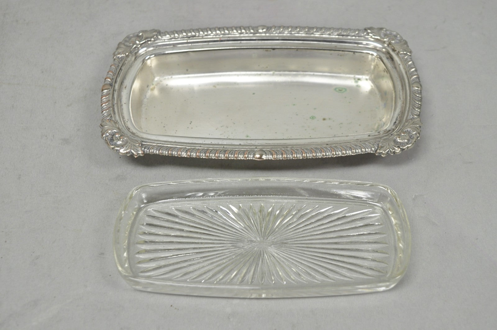 Vintage Victorian Silver Plated Repousse Covered Butter Dish w/ Glass Liner